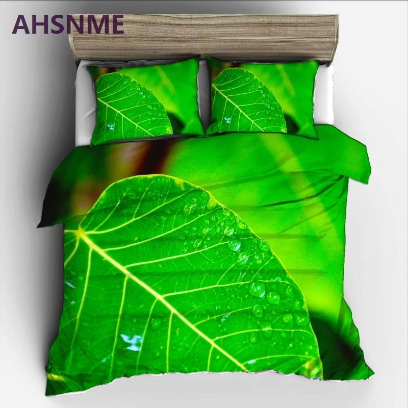 AHSNME зеленые листья в Yulu Rey ropa de cama капли воды после дождя печать высокой четкости