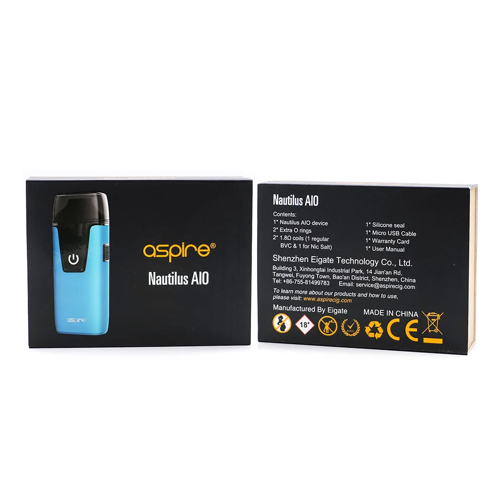 2 шт. электронная сигарета Vape kit Aspire Nautilus AIO pod system 1000 мАч встроенный аккумулятор и 4