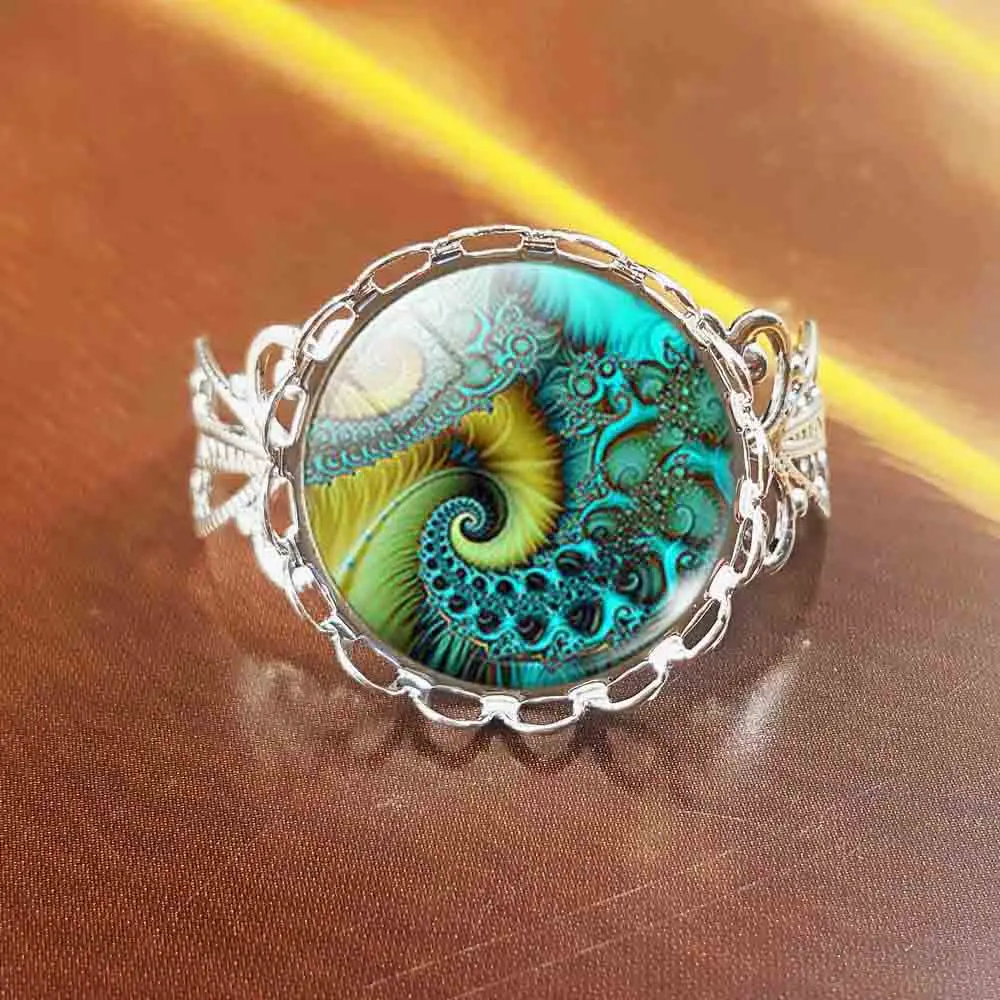 

QiYuFang Spiral Fractal Ring Sacred Geometry Rings Fashion steel Color Statement Chain