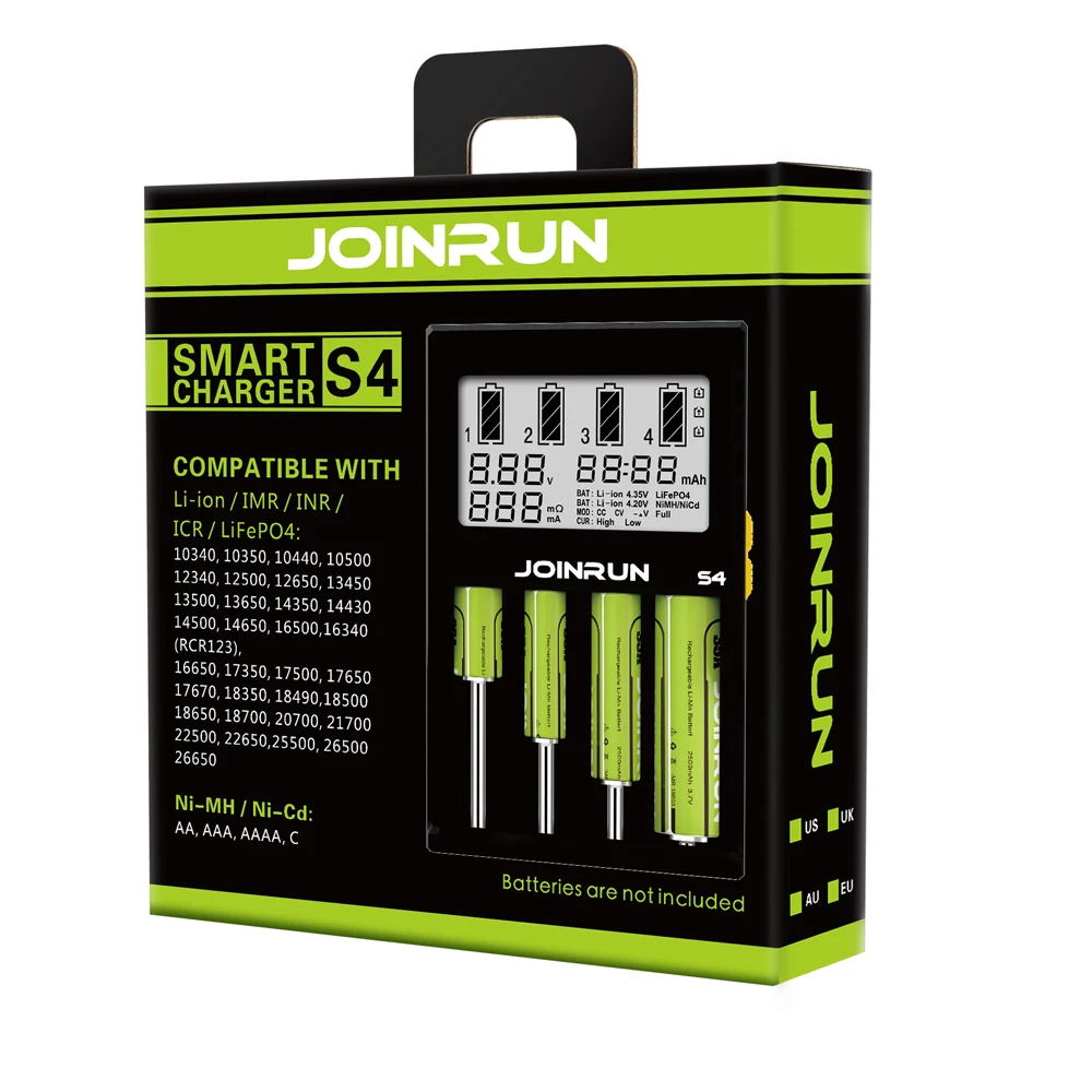 Joinrun S4 Батарея Зарядное устройство ЖК-дисплей Экран Интеллектуальный Li-Ion 18650 14500 16340 26650 AAA AA DC 12 В Smart Батарея Зарядное устройство