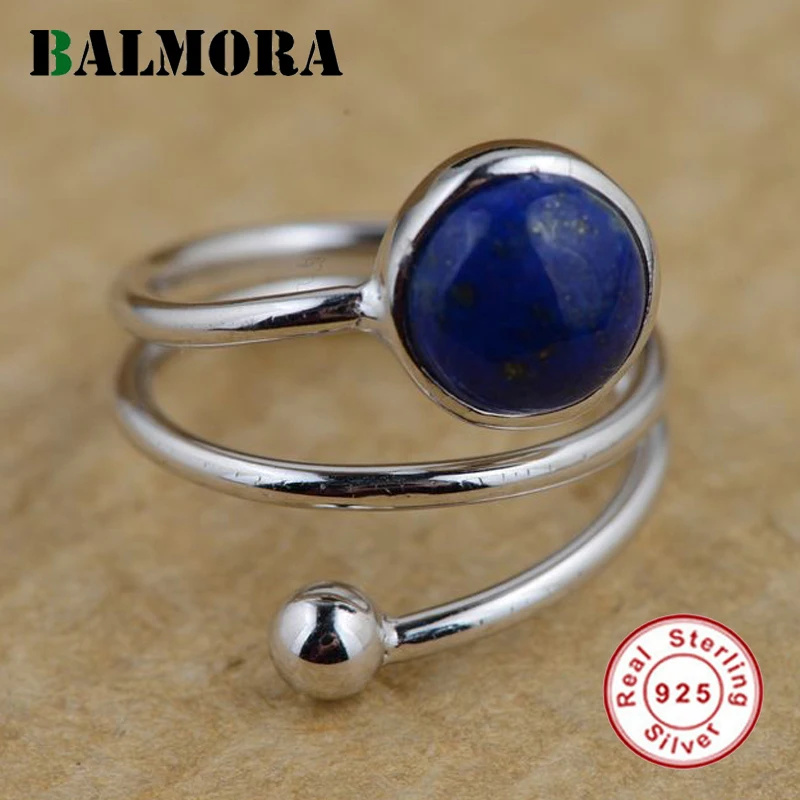 

BALMORA 100% Real 925 Sterling Silver Resizable Rings for Women Lover Party Gifts Retro Lapis Lazuli Jewelry Bijoux TRS21251