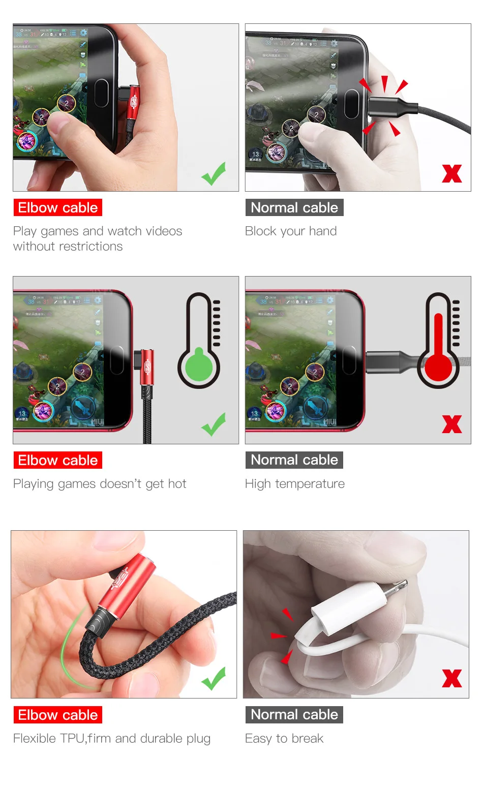 Двусторонний Micro USB кабель Baseus для мобильных игр для Xiaomi Redmi 4X Note 4 5 Plus USB кабель для передачи данных для samsung S6 USB кабель для зарядного устройства