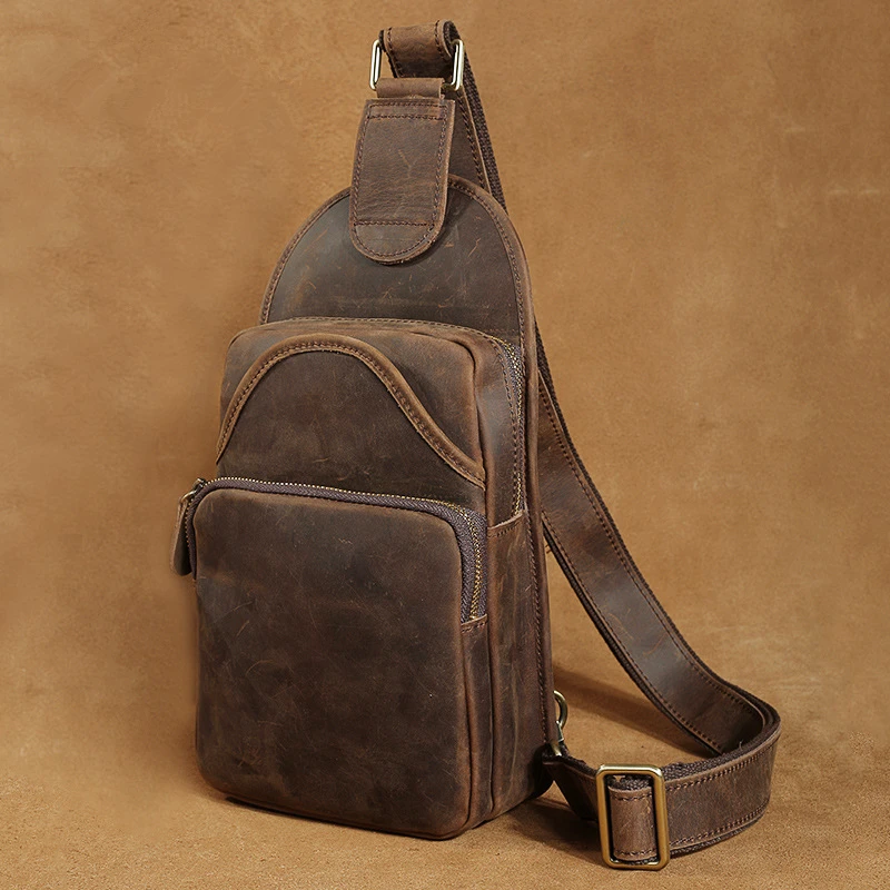 2017 винтажная нагрудная сумка из коровьей кожи Мужская небалансирующая через