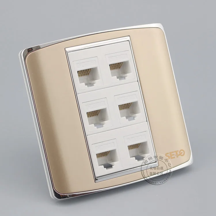 Настенная панель цвета шампань 6 портов RJ45 Cat5e|Компьютерные кабели и разъемы| |
