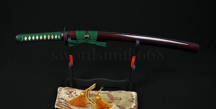 

FULL TAND HANDMADE JAPANESE SAMURAI SWORD WAKIZASHI IRON TSUBA 1095 HIGH CARBON CLAY TEMPERED BLADE Unokubi-Zukuri BATTLE READY