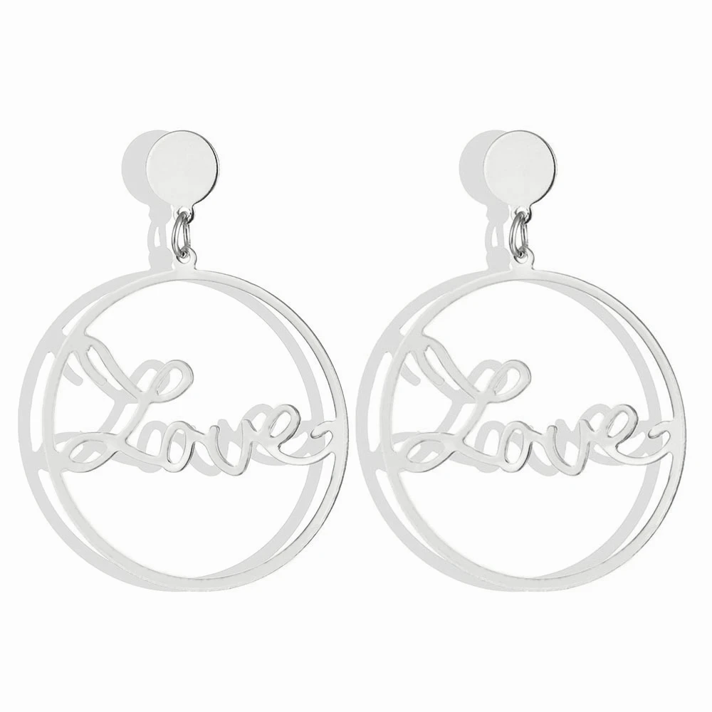 Silver Color Модные большие круглые полые серьги LOVE для женщин, простые Висячие, геометрической формы, висячие серьги, женские массивные ювелирные изделия - Окраска металла: Silver Color