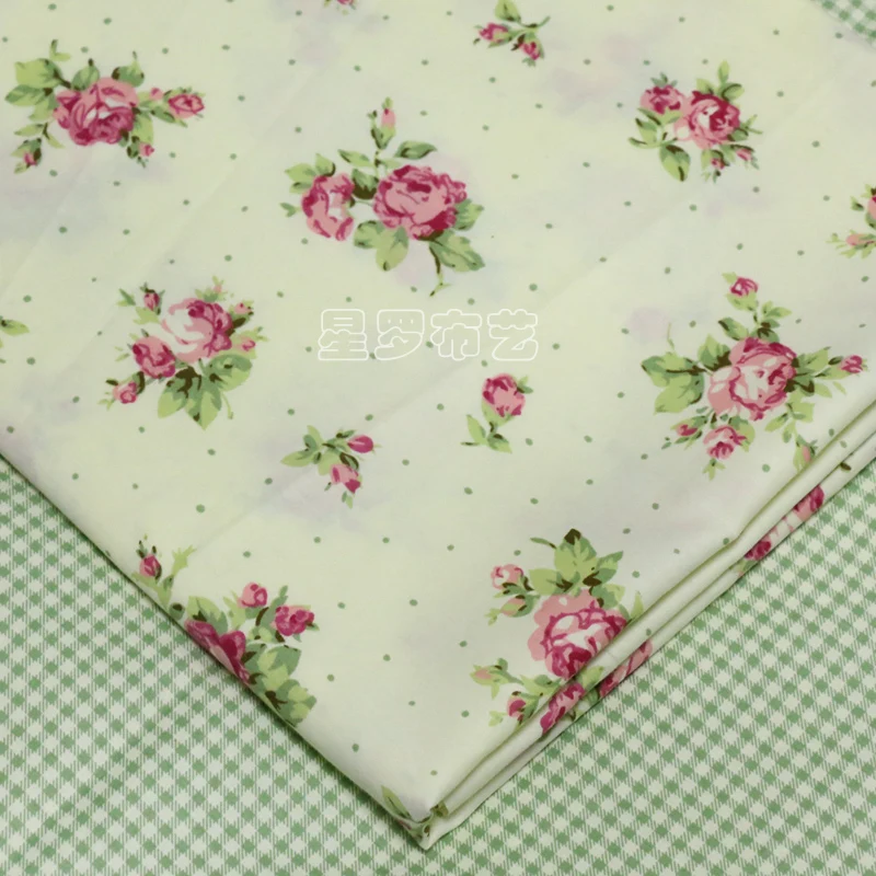 Бесплатная доставка 100% хлопок ткань в клетку с принтом зеленая роза модель AB для