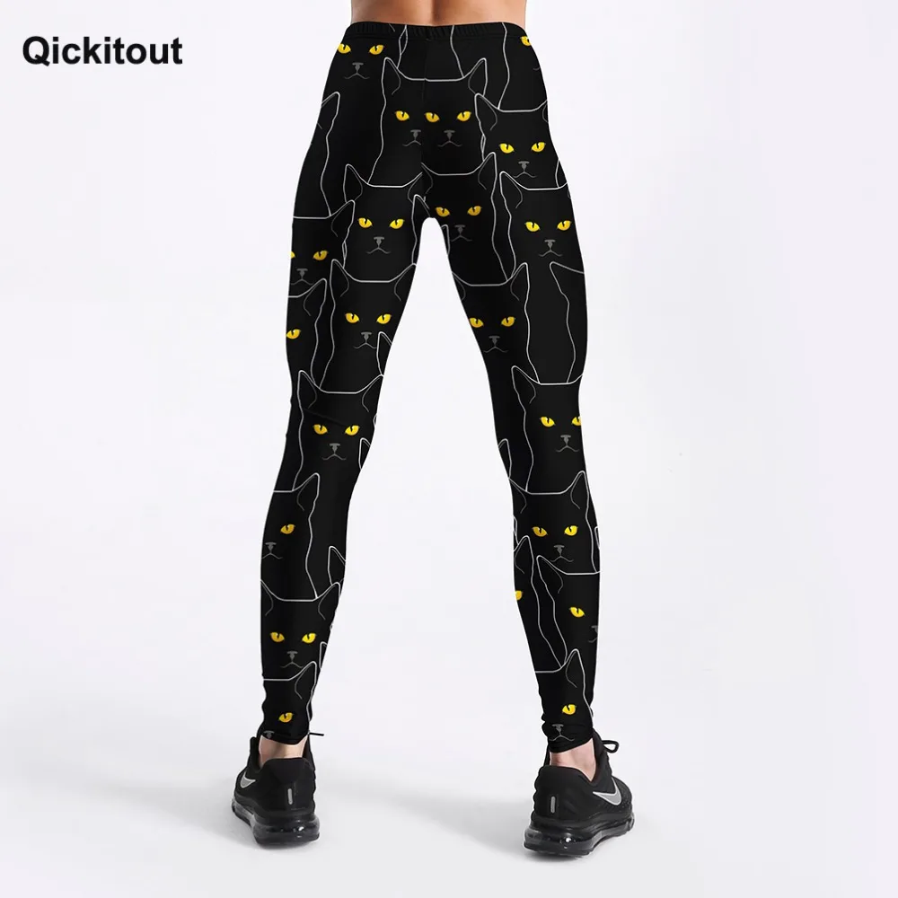 Qickitout, летние стильные женские леггинсы для фитнеса, черные, милые, с принтом кошек, леггинсы, тонкие, для тренировок, леггинсы, длина до щиколотки, штаны, S-4XL