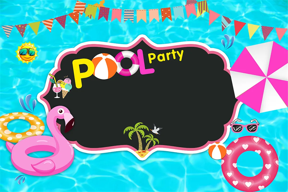 HUAYI Turquoise blue photophone background summer holiday Swimming pool party backdrop poster banner beach ball photocall w-1816 |