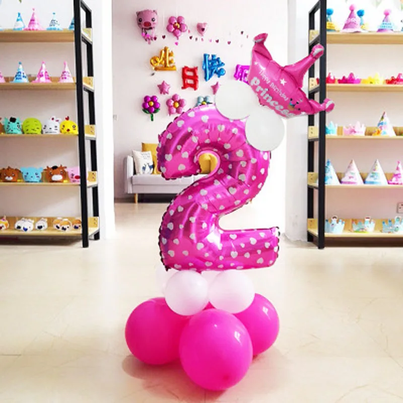 Pink2 Tofok 1 комплект DIY вечерние воздушные шары синий розовый день рождения свадьба воздушный шар из фольги Корона шары Дети мальчик девочка вечерние шары с цифрами - Цвет: Pink2