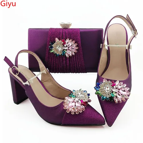 OLOMM/новейший фиолетовый комплект из обуви и сумки в африканском стиле для