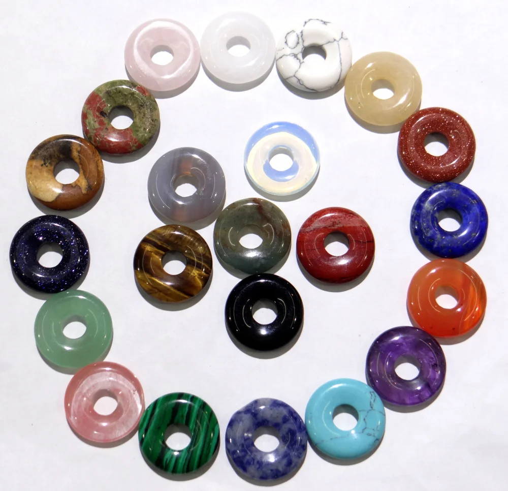 25 мм натуральный камень бирюза опал кварц кристалл тигровый глаз пончик Шарм