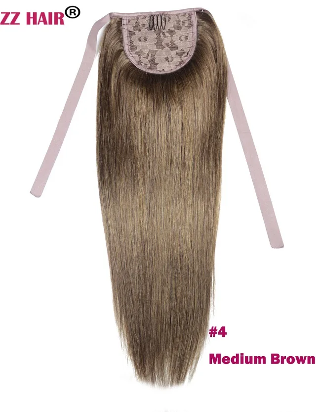ZZHAIR, 60 г, 16 дюймов-20 дюймов, машинное производство, волосы remy, лента, конский хвост, на заколках, человеческие волосы для наращивания, конский хвост, Натуральные Прямые Волосы - Цвет: #4