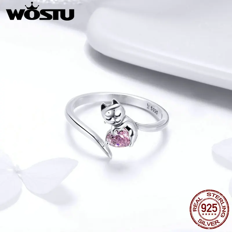 WOSTU лидер продаж 925 пробы серебряное милое очаровательное кошачье любимое кольцо