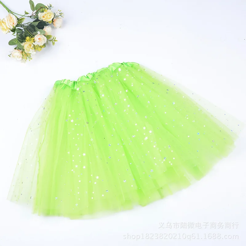 Армейский зеленый Chiffon Tutus Skirt for Baby Girls Pettiskirt Kids Princess tutu Mesh Sequin Stars 3 Layers Tulle Toddler Dance Skirts - Цвет: Армейский зеленый