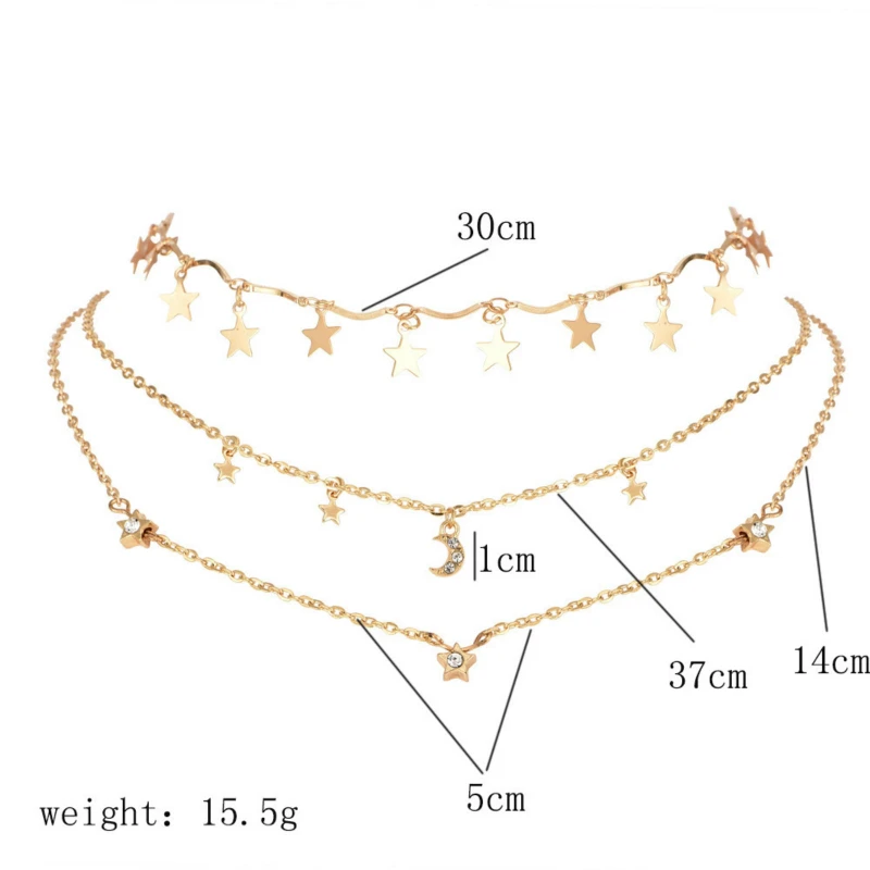 Женское многослойное ожерелье с пятиконечной звездой и Луной|Цепочки| |