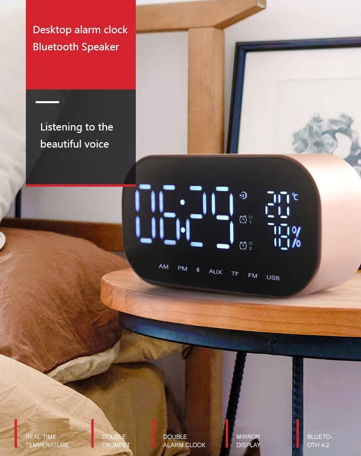 YAyusi bluetooth-динамик для душа мини портативный компьютер колонки с будильником дисплей fm радио спальня динамик