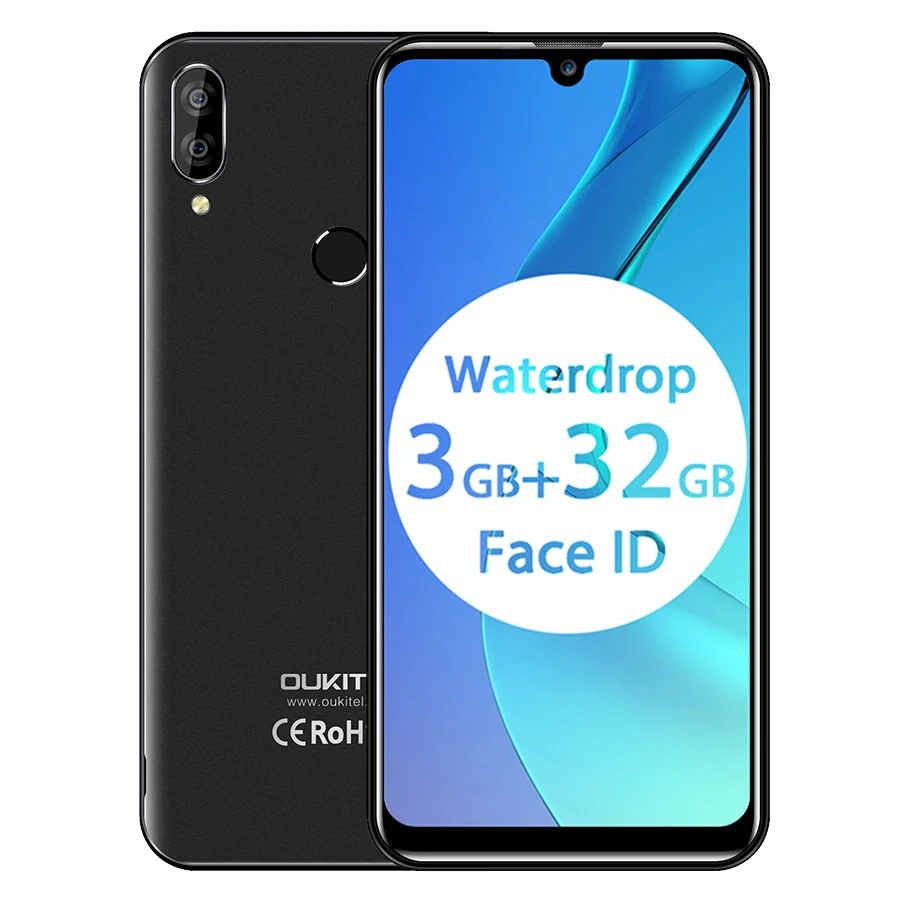 Black OUKITEL C16 Pro 5,71 ''Android 9,0 19:9 MT6761P 3 ГБ 32 ГБ смартфон отпечаток пальца Лицо ID капля экран 5 В/1A 4G мобильный телефон - Цвет: Black
