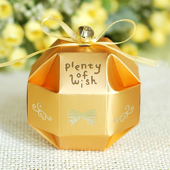Золото коробка конфет с лентой и колокол прекрасный для Baby Shower Ремесло Свадебная