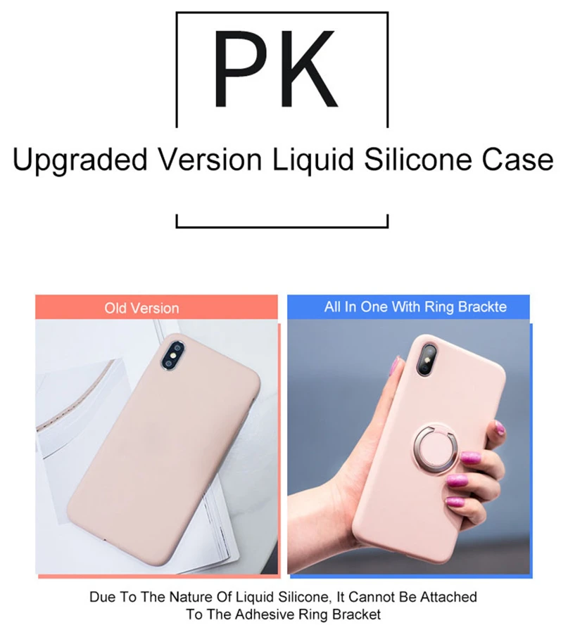 Новый жидкий силиконовый чехол с кольцом для телефона 360 iPhone XS Max XR X 6 6S 7 8 Plus Fundas