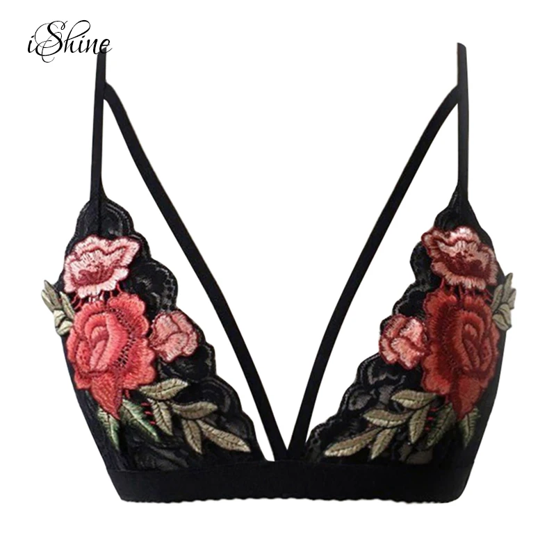 Женская Сексуальная Вышивка сексуальный бюстгальтер с ремешками кружевной