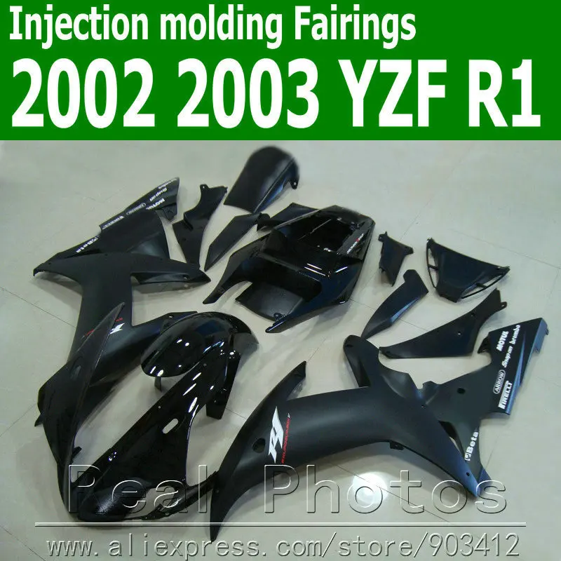 

100% Injection molding fairings for YAMAHA R1 2002 2003 YZF R1 plastic fairing kit 02 03 matte black bodyworks set JK45