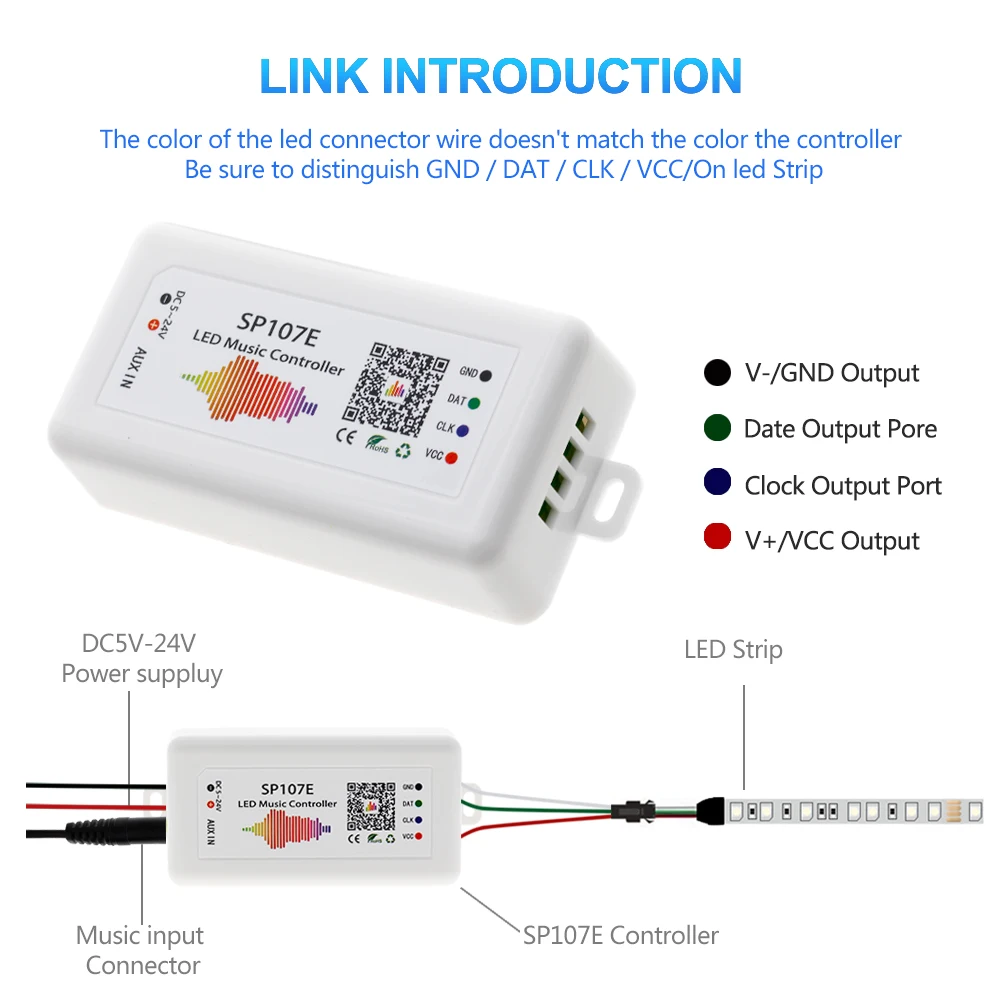 SP107E Bluetooth светодиодный музыкальный контроллер полноцветный пиксель IC SPI контроллеры от смартфона приложение для WS2812B WS2813 SK6812 Светодиодная лента