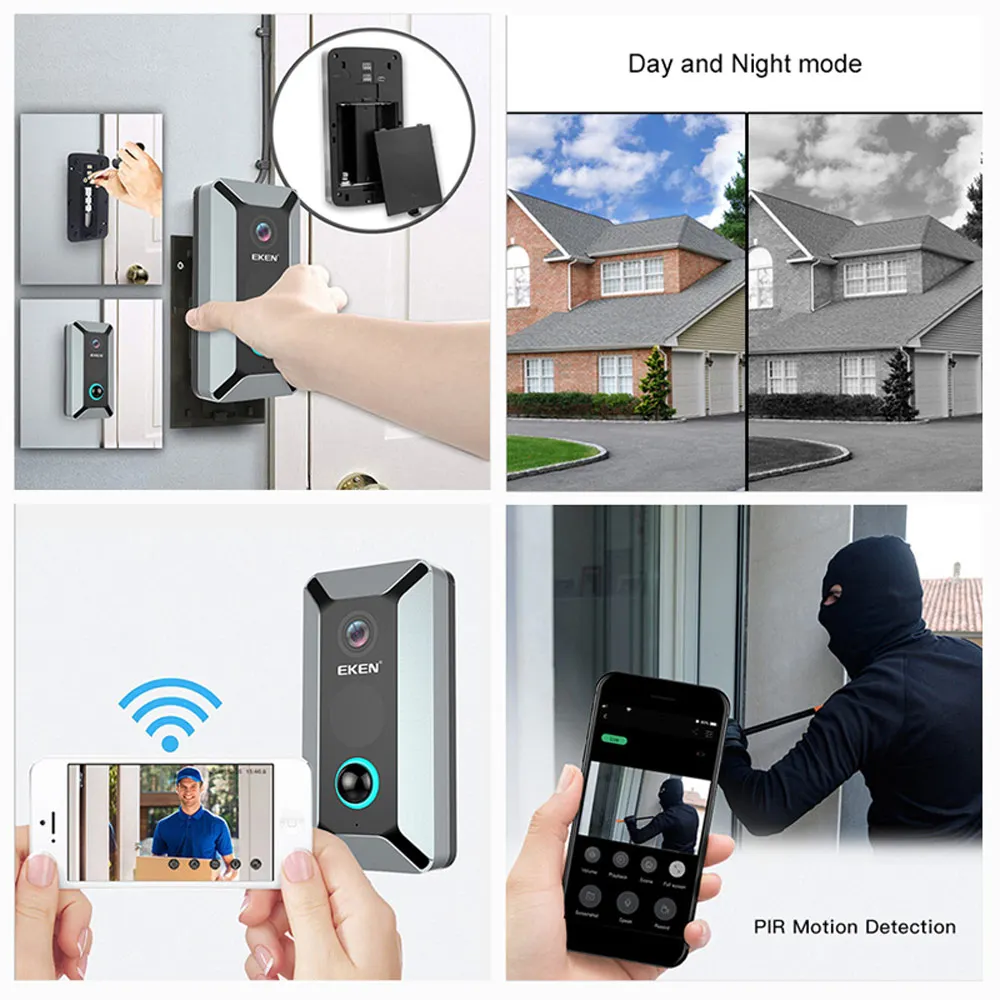 Умный Wi Fi видеозвонок видеокамера визуальный домофон ночное видение IP дверной