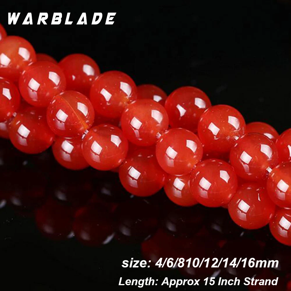 

WarBLade Natural Stone Red Agate Beads Round Loose Stone Beads 4mm 6mm 8mm 10mm 12-18MM For DIY Necklace Bracelet Jewelry Making