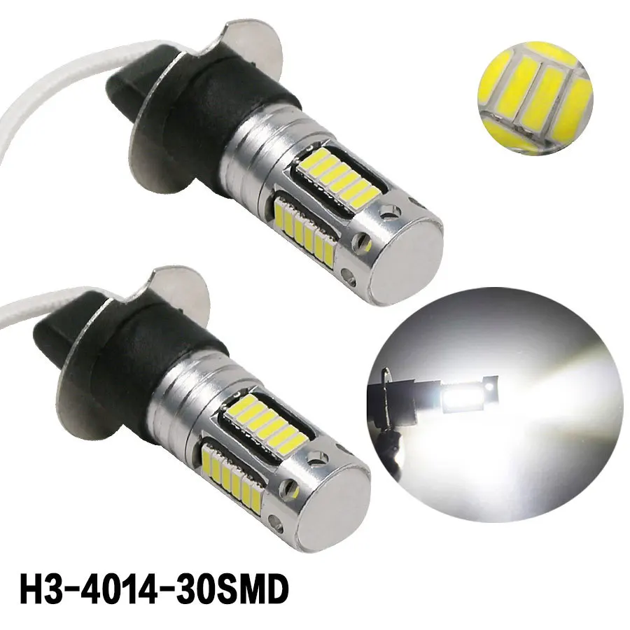 2 шт. Высокая мощность DRL лампы 30SMD 4014 H3 светодиодные Сменные лампы для автомобиля противотуманные фары Дневные ходовые огни Белый Красный Синий Янтарный