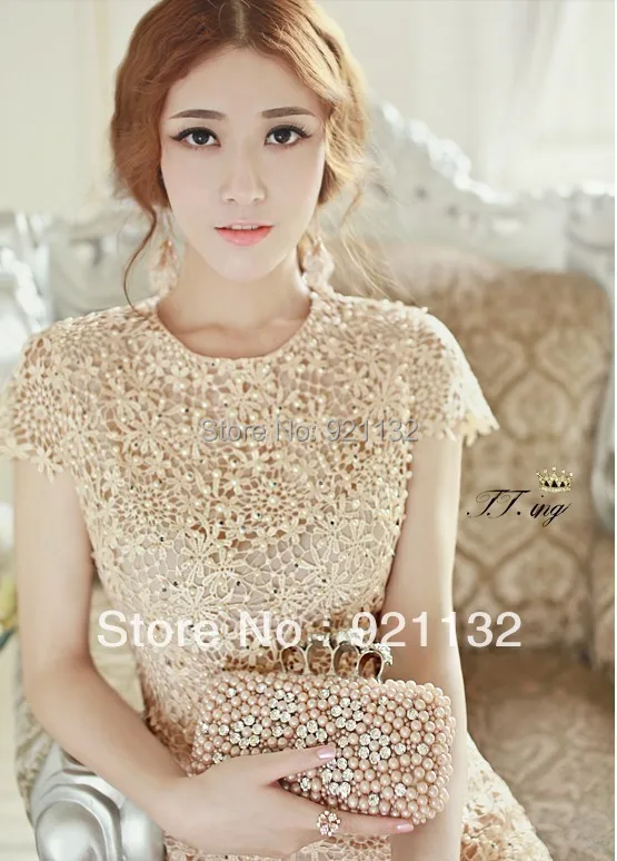 Бесплатная доставка женское новое модное платье жемчужное Бисероплетение