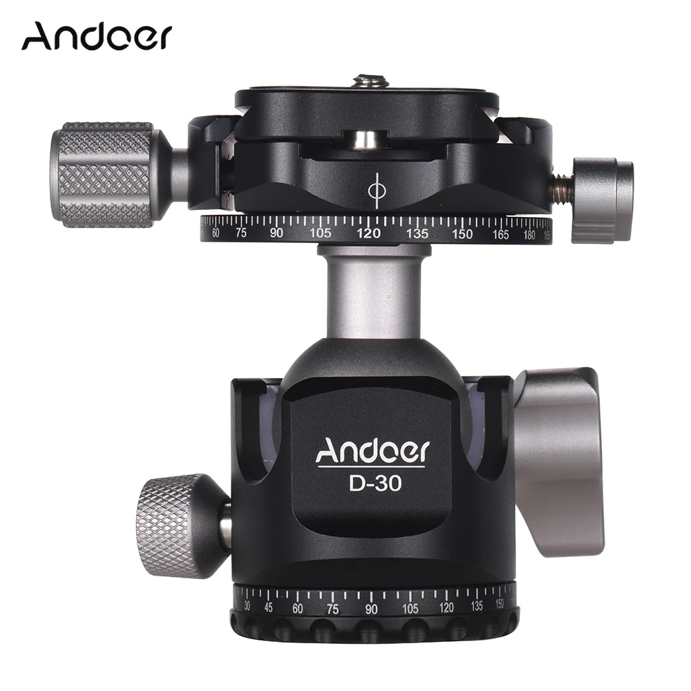 

Andoer D-30 профессиональная двойная панорамная головка с ЧПУ алюминиевая шаровая Головка для штатива монопод DSLR камеры ILDC