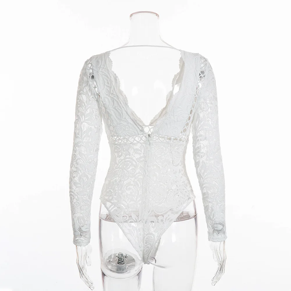 Женское Кружевное боди в стиле пэчворк цельное с длинным рукавом лето-весна 2019 |