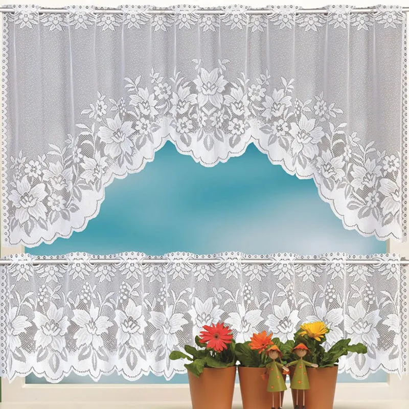 Valance Home Door Half Curtain Lace Short Curtain for Cafe DecorativeHome Living Room Door Balcony Window Treatment