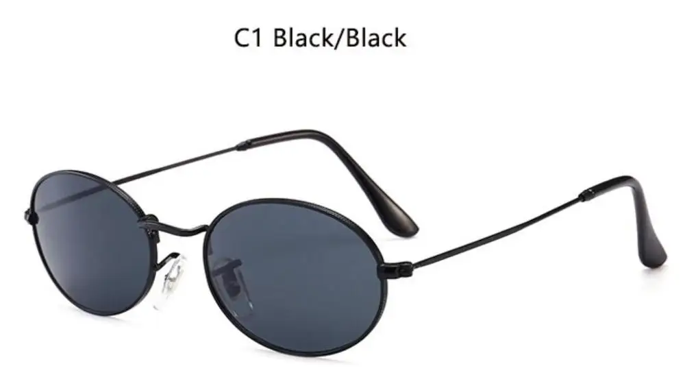 C1 black black 90s Овальные Солнцезащитные очки Золотой Черный Ретро Розовый Красный Солнцезащитные очки для женщин зеркальные люкс 80s маленькие круглые солнцезащитные очки мужские Плоские линзы винтажные УФ - Цвет линз: C1 black black