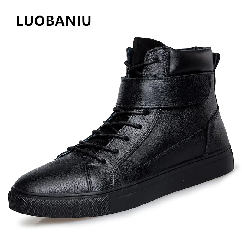 

Men Boots Fashion Genuine Leather Ankle Winter Military Boots Men Flat Shoes Man botas hombre Winter Add Fur men boot