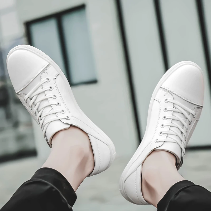 Мужская повседневная обувь из натуральной кожи на платформе белые и черные