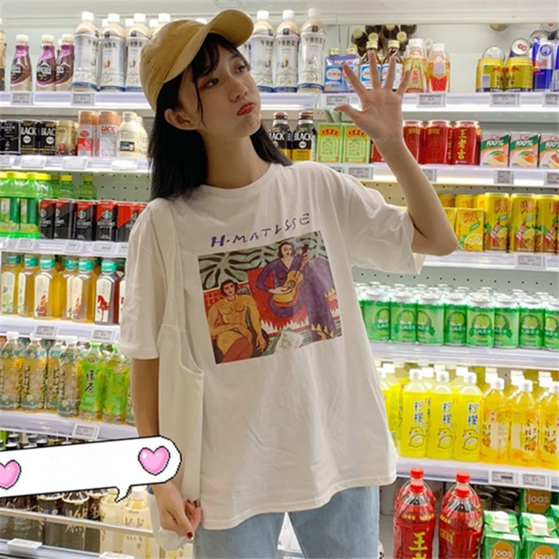 Футболка женская с принтом в стиле Харадзюку белая универсальная | Женская