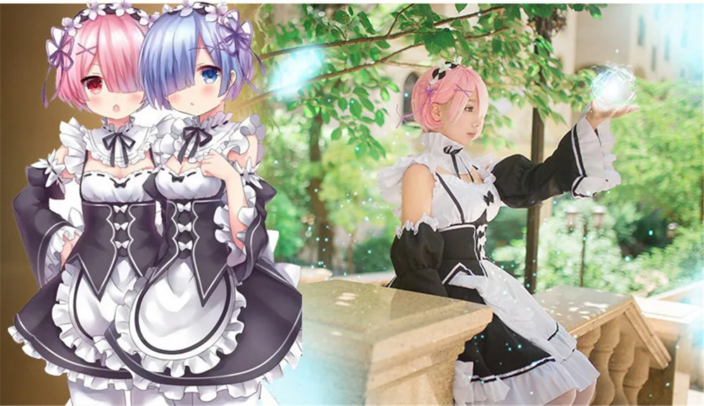 Платье для аниме-косплея Re: zero Hajimeru Isekai Seikatsu жизнь в другом мире Рам Рем платье служанки для Хэллоуин Косплей Костюм