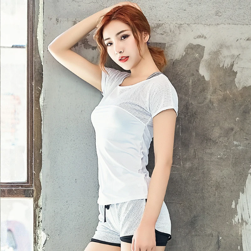 Быстросохнущий эластичный облегающий топ для йоги женская спортивная футболка