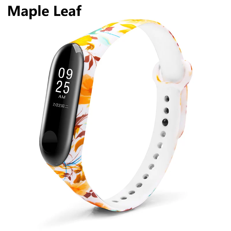 Maple Leaf BOORUI mi band 3 ремешок удобный цветной mi band ремешок с разнообразным цветочным принтом для xiaomi mi band 3 Смарт-браслеты - Цвет: Maple Leaf