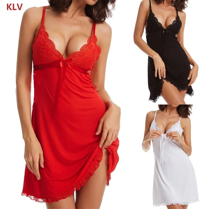 KLV/Для женщин сорочка белье сексуальное ночное Babydoll платье с v образным вырезом