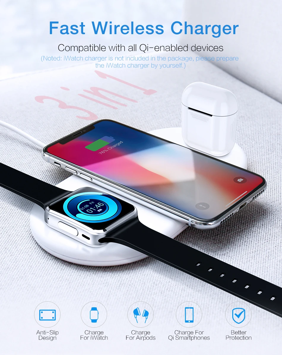 RAXFLY 3 в 1 QI Беспроводное зарядное устройство для iPhone X XR XS Max Беспроводное зарядное устройство для Apple Watch AirPods быстрое зарядное устройство для телефона для samsung