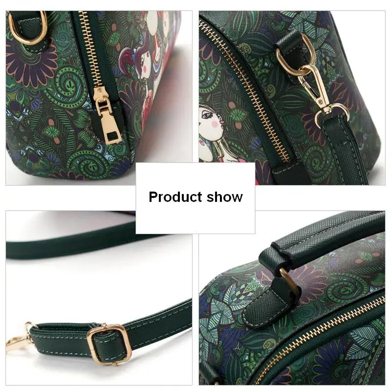 Сумка на плечо женская кожаная дизайнерский саквояж с зеленым мультяшным