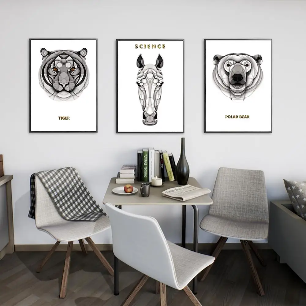 3 шт./лот абстрактные постеры и принты животных лошадь медведь тигр живопись на