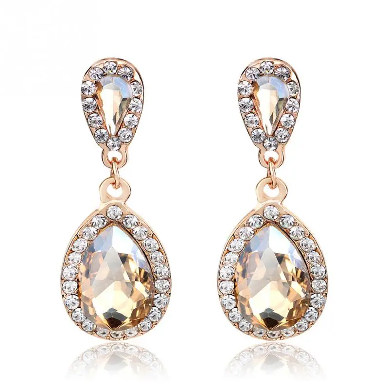Для Женщин Девочек выдалбливают Champagne Gold Кристалл Tear Drop сверкающие стразы