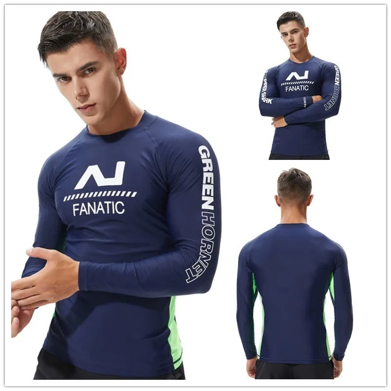 T19 Royal blue Рашгард Мужская одежда для плавания с длинным рукавом, купальная рубашка из лайкры для серфинга, Рашгард, купальный костюм для плавания, одежда для дайвинга - Цвет: T19 Royal blue