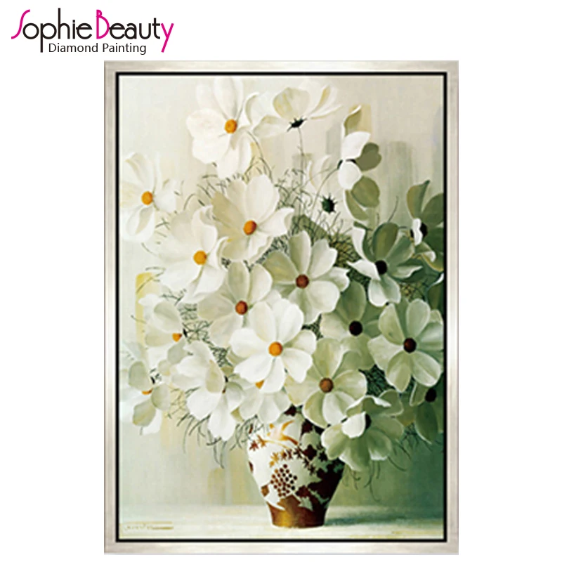 Картина из круглых страз сделай сам Sophie Beauty вышивка крестиком бисера белая ваза с