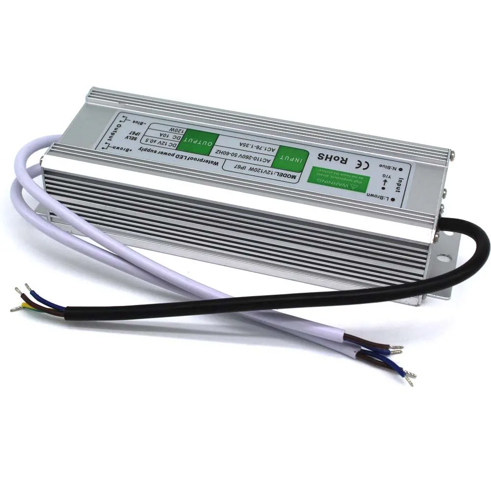 DC12V 10a 120 Вт водонепроницаемый ip67 Светодиодный источник питания от AC100 240V до 12 В