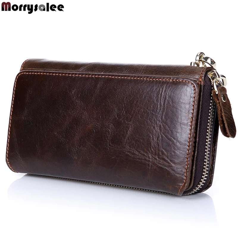 Мужской Длинный кошелек на молнии Кожаные мужские сумки деловой клатч